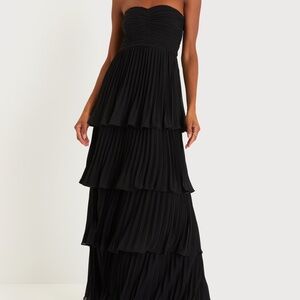 Lulus Black Strapless Tiered Maxi Dress